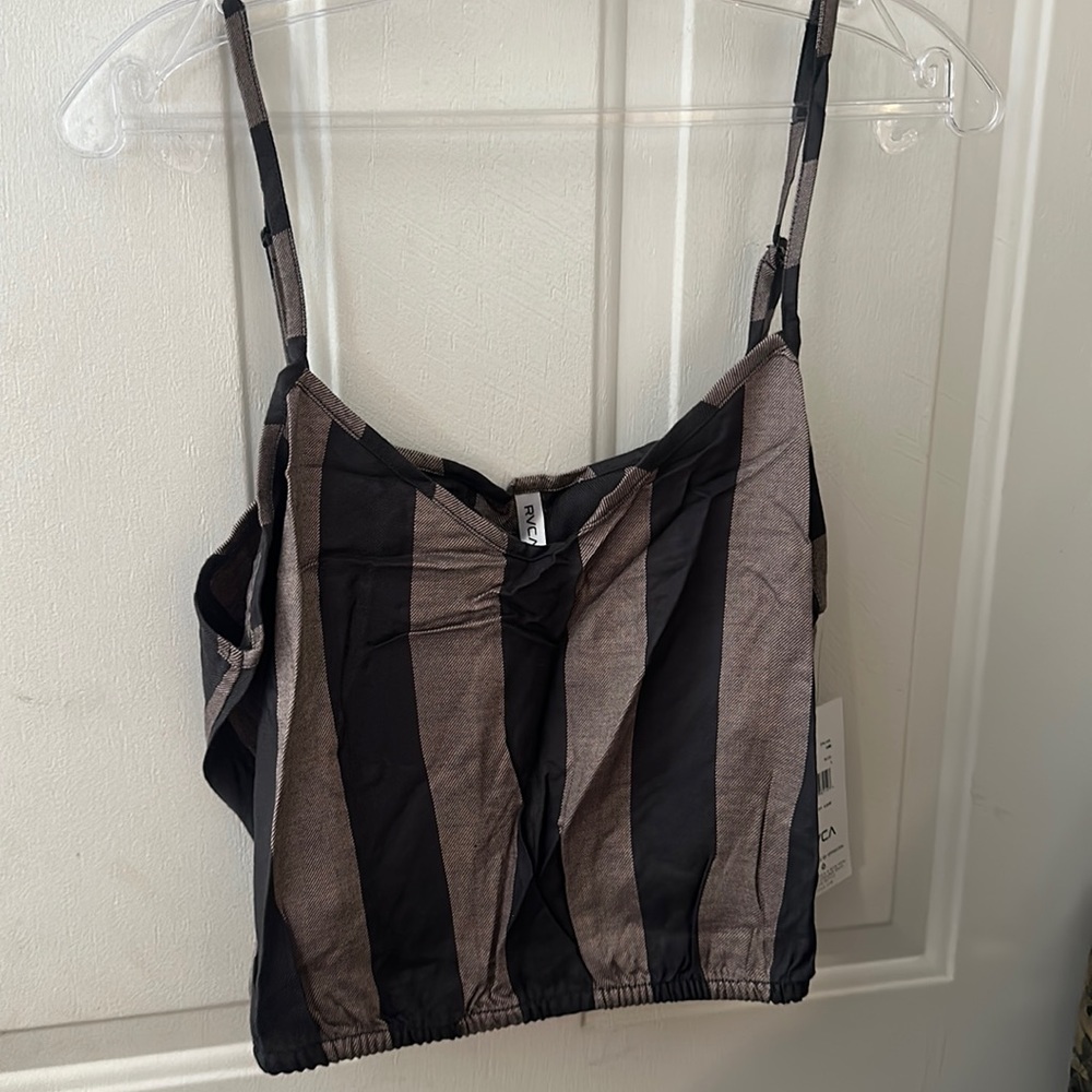 RVCA Black and Brown Striped Crop Cami Top